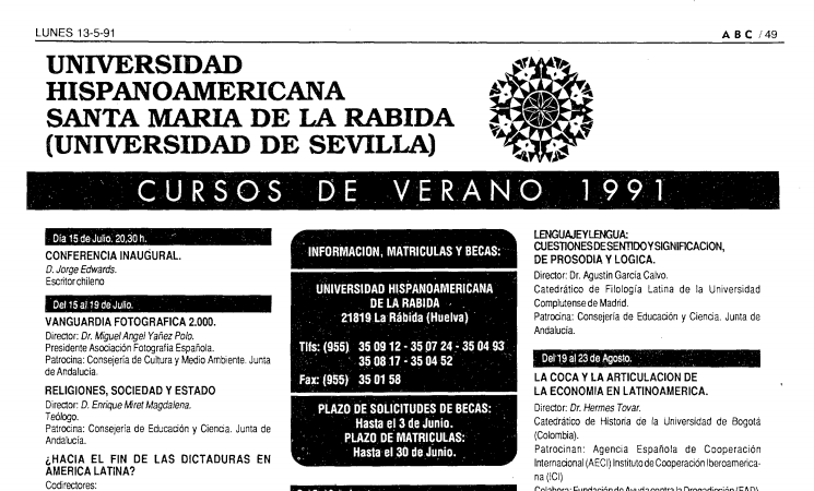 13 de mayo de 1991: Programa de cursos de verano de la Rábida