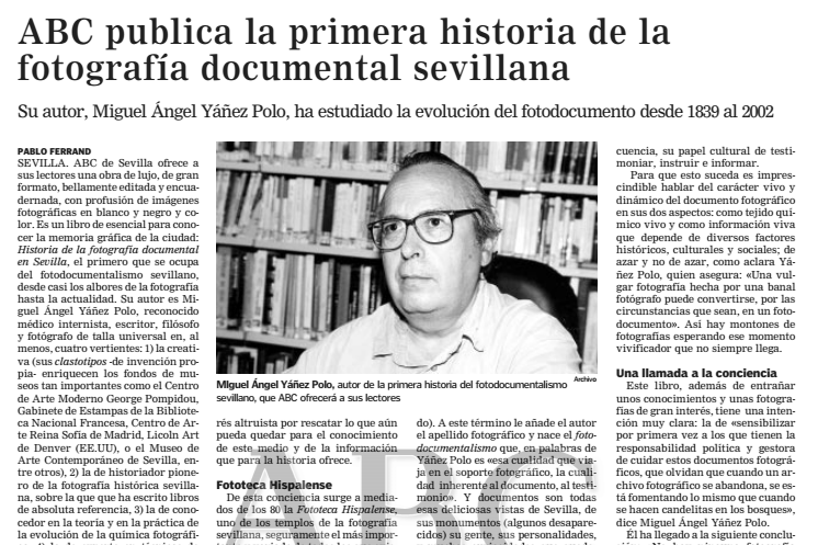 30 de junio de 2002: Artículo sobre la publicación Historia de la Fotografía Documental
